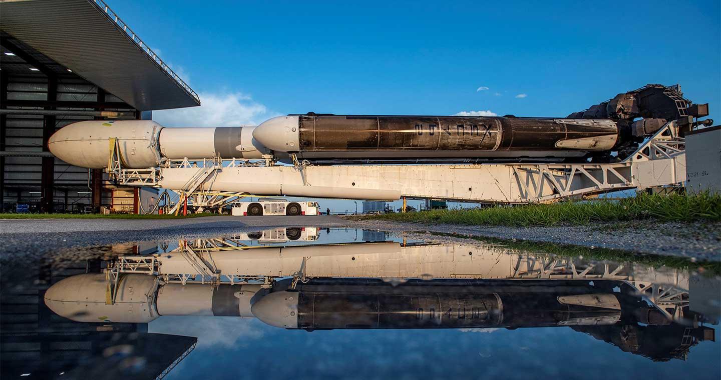 The ViaSat-3 payload on the transport, headed to the launch pad